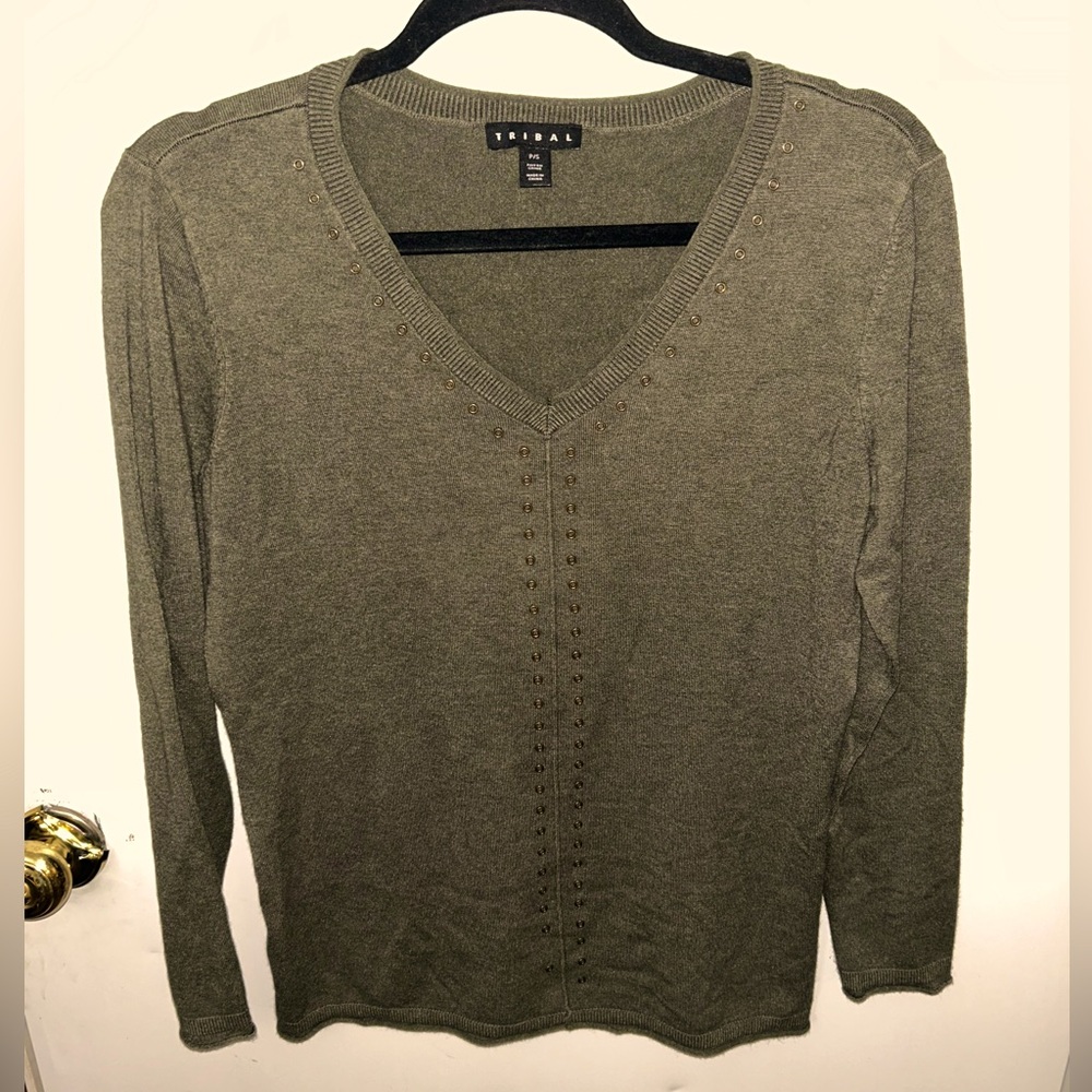 Tribal Brand Green Long Sleeve Blouse Women’s Size Petite Small